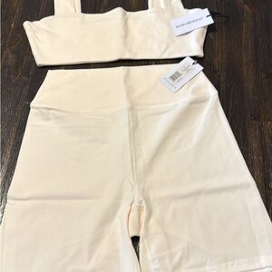 WeWoreWhat Cream Athletic Shorts and Matching Bra